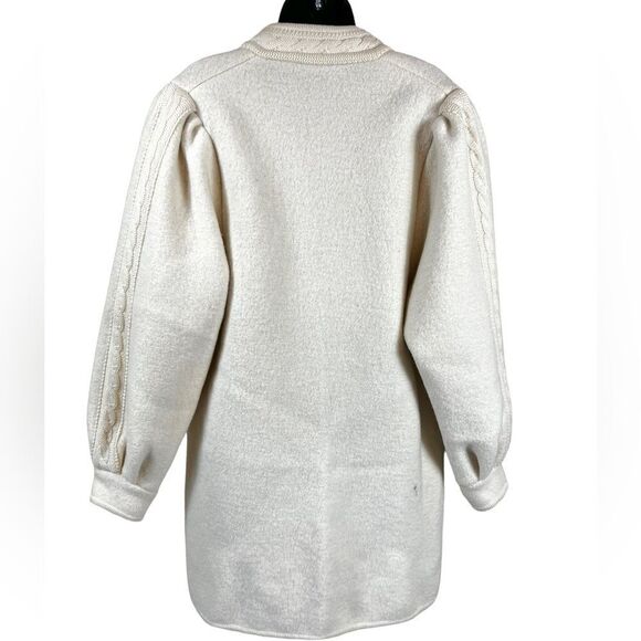 Vintage J. Kaufmann Wool Jacket Coatigan Ribbed Knit Trim Long Cream - Picture 14 of 14